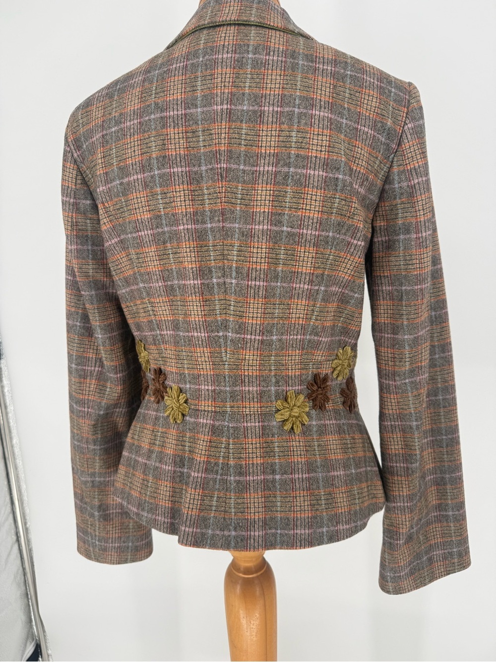 ETRO Plaid Floral-Appliqué Women's Blazer Jacket - Brown Multicolor sz44 - Picture 9 of 14